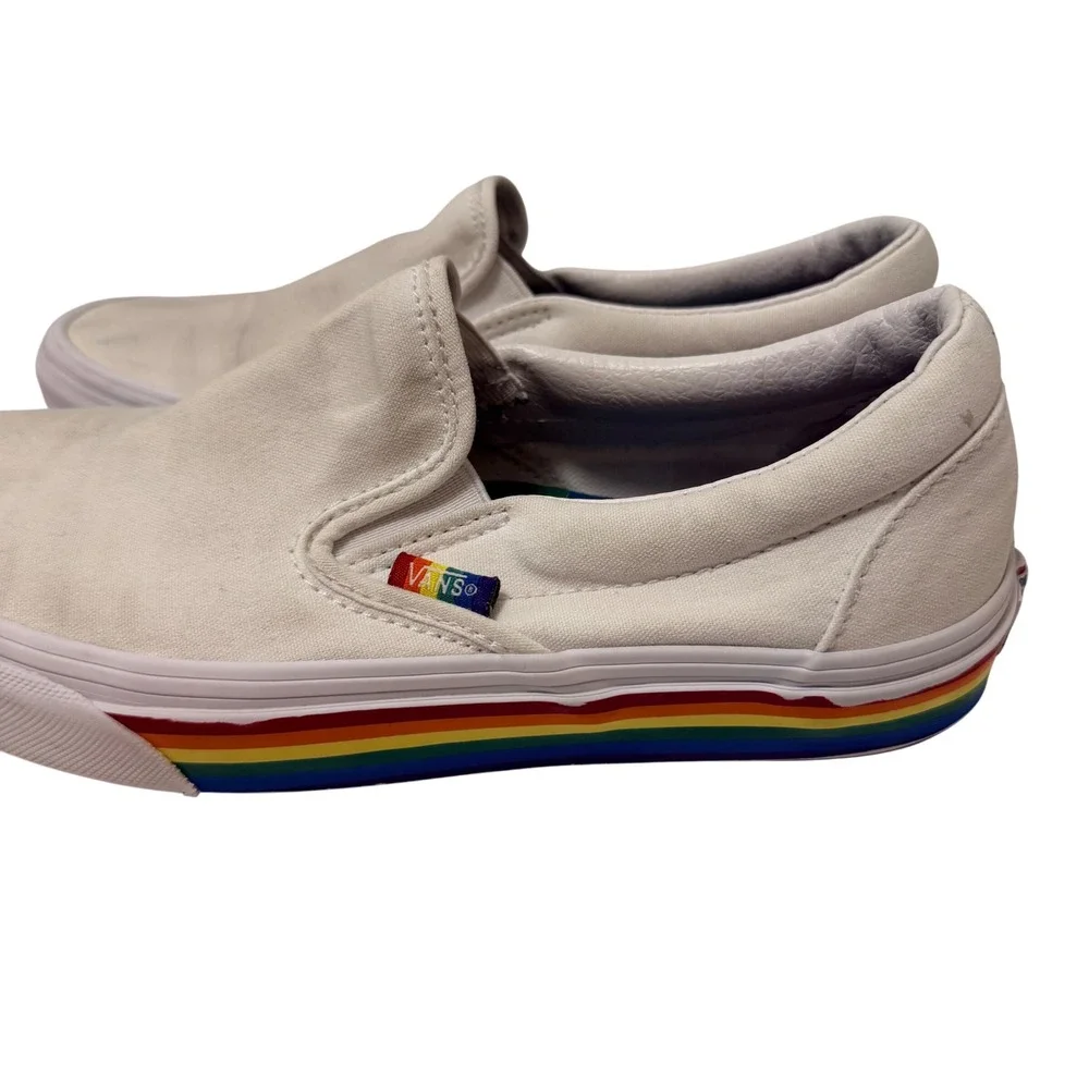 Vans Classic Slip-On Pride White Rainbow Stripe Shoes Mens 7 Womens 8.5 500714